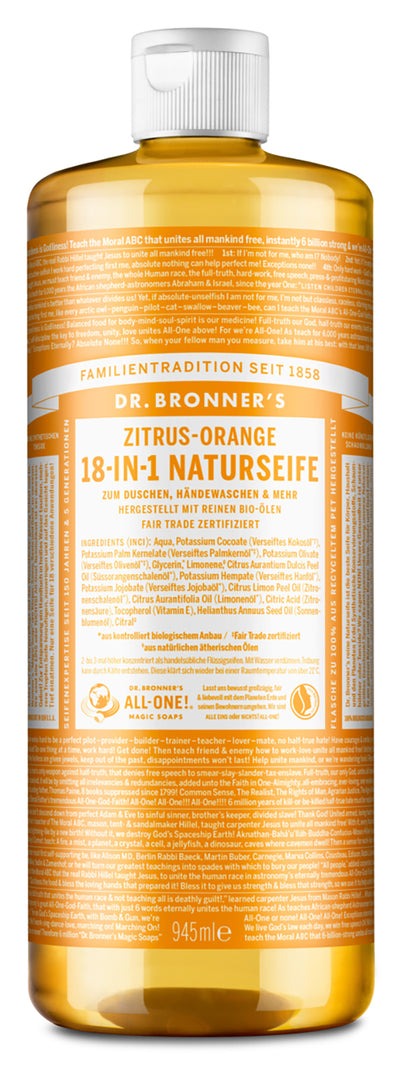 Zitrus-Orange - 18-in-1 NATURSEIFE - 18-in-1-bio-naturseife-zitrus-orange-dr-bronners
